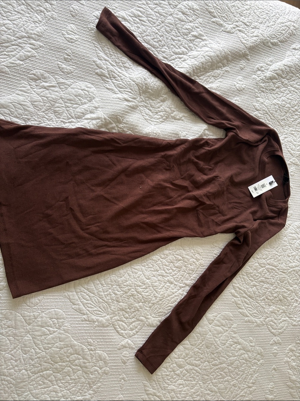 Open back Dynamite Brown Long Sleeve Ribbed Knit Top